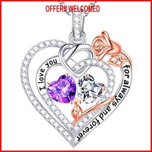 925 Sterling Silver Double Birthstone Heart Pendant Necklace